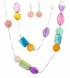 Necklace - N334 - Long Multi Colored Shells (48") + Matching Earrings