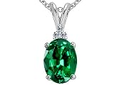 2.06 cttw 14k white gold aaa Simulated emerald and genuine diamond pendant