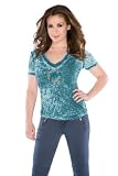 Miami Dolphins Women's Fade Route Crystals V-Neck T-Shirt - by Alyssa Milano