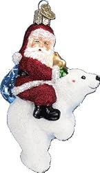 Glistening Santa on Bear Ornament