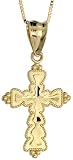 10ct Yellow Gold 18 Thin Box Chain, w/ 13/16 (21mm) tall Cross Pendant