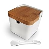 Spice Jars with Spoon By Alpha Armour - Seasoning and Spice Tools, Porcelain Base And Bamboo Cover