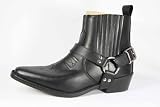 Mens Black Premium Leather Cowboy Boots with Harness Strap