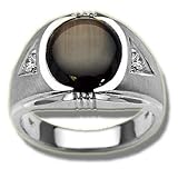 .14 ct 12X10 Oval Black Star Sapphire Mens White Gold Ring