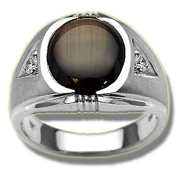 .14 ct 12X10 Oval Black Star Sapphire Mens White Gold Ring