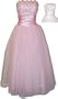 Strapless Tulle Prom Dress Holiday Formal Ball Gown Gold Embroidery, Small, Pink