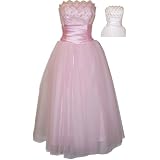 StraplessTullePromDressHolidayFormalBallGownGoldEmbroidery,Large,Pink