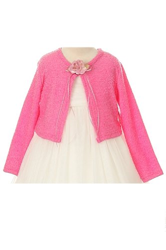 Basic Knit Girl's Cardigan Jacket Sweater Black Fuchsia Ivory Red White 2-12