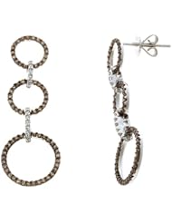 0.57CTW 14K White Gold Genuine Champagne + White Diamond Dangling Earrings