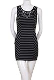 Must Have Lace Neck Inset Zipper Back Sleeveless Semi-Fitted Striped Mini Dress Black Gray