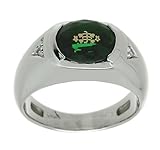 Baha'i Faith Ringstone Symbol 11x9mm Oval Shaped Green Color Stone-Diamond Accented (0.06ct tw SI1-2 clarity H-I color) 14k White Gold Men's Ring 7.25grms,Size 3-12