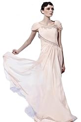 A-line Cocktail Floor Length Ruched Beaded Bateau Neck Cap Sleeves Chiffon   Ball Gown Homecoming Dress/Pageant Dress/Prom Dress/Party Dress/Wedding Dress 