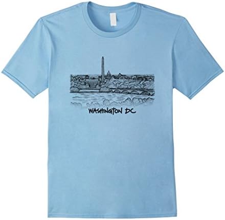 Men's Washington DC Skyline Panorama Drawing Art T Shirt Large Baby Blue