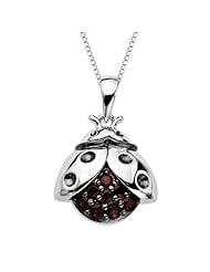 XPY Sterling Silver Garnet Flying Ladybug Pendant Necklace, 18"