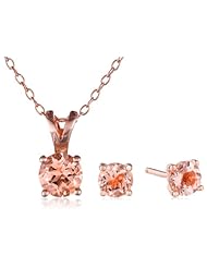 Rose-Gold Flashed Silver Morganite Stud Earrings and Pendant Necklace Jewelry Set