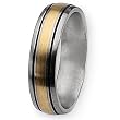 14k Gold Inlaid Grooved Brushed and Antiqued Titanium Ring (6.0 mm) With Wood Box - Sizes 8.5-12