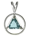 Alcoholics Anonymous Sterling Silver AA Symbol Birthstone Pendant, December Blue Zircon Color ,#564-1, 5/8