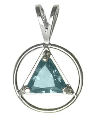 Alcoholics Anonymous Sterling Silver AA Symbol Birthstone Pendant, December Blue Zircon Color ,#564-1, 5/8