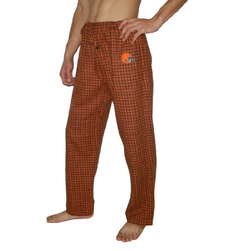 Mens NFL Cleveland Browns Plaid Cotton Thermal Sleepwear / Pajama Pants - Orange & Black (Size: L)