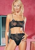 2PC French Lace Crop Top Sexy Lingerie Intimate Apparel with Lace Up Front Thong