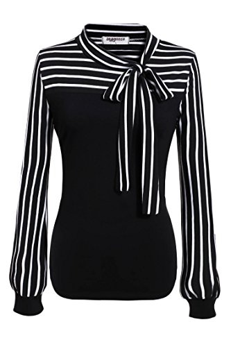 Zeagoo Ladies Tie-bow Neck Striped Long Sleeve Splicing Autumn Shirt