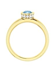18K Yellow Gold 7.00x5.00mm Oval Cut Sky Blue Topaz and Diamond Ring -- LIFETIME WARRANTY