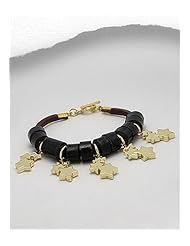 Black Star Leather Bracelet In White Base