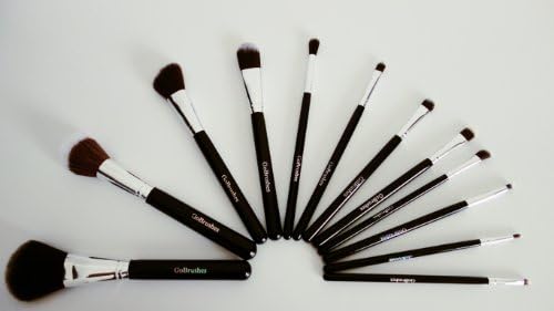 CLEARANCE GoBrushes(TM) 12 Pieces Super Premium Professional Makeup Brushes Set with Leather Brush Cup Holder, Black