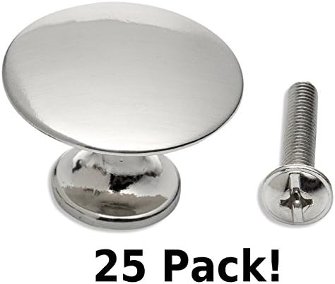 Economy Priced Round Cabinet &amp; Drawer Knobs-Kitchen Cabinet, Bathroom. Thin, Small, Light, and Economical. Shiny Satin Nickel, 1-1/8 inch. (25 pack) by Frontier Hardware
