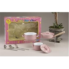 Pink Enamel 6-Piece Cooking Set *Set includes two enamel pots, once sauce pan, three utensils* by