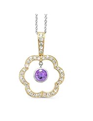 Open Carnation Floral Diamond Pendant With A Round Center Stone In 18K Yellow Gold With A 0.48 ct. Genuine amethyst Center Stone.