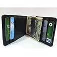 Black/Black Leather Bi-Fold Money Clip Wallet by DesignSK