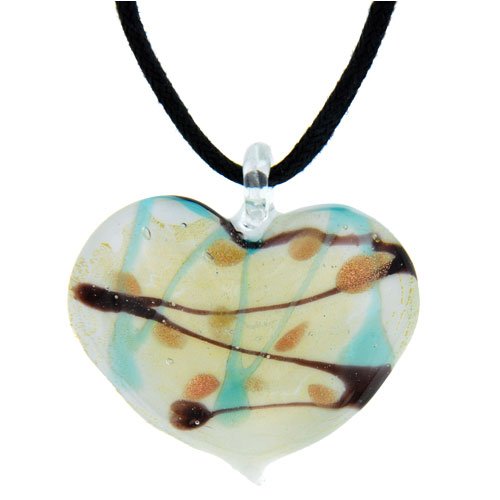 Spotted And Striped White Heart Murano Glass Necklace Pendant