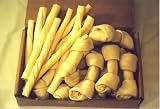 10 pcs each of 10 x 3/4 White Rawhide Roll Chews, 6-7 White Rawhide Knotted Bones