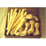 10 pcs each of 10 x 3 4 White Rawhide Roll Chews, 6-7 White Rawhide Knotted Bones