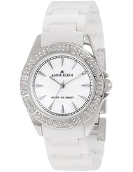 Anne Klein Womens 109683MPWT Swarovski Crystal Silver-Tone and White Ceramic Bracelet Watch