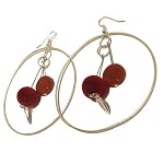 Carnelian Earrings 18 Hoop White Orange Gemstone Fuzzy Bead Leaf Big 3.4
