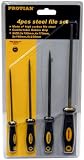 6''-TO-9'' STEEL FILE W/ RUBBER-GRIP HANDLE 4-PIECE SET