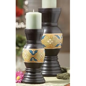 Pack of 6 Blue and Gold Scroll Pillar Candle Holders by CC Home Furnishings