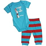Dr. Seuss Short Sleeve Bodysuit and Pants, Blue Cat, 3 Months
