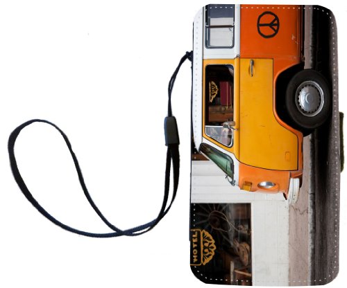 Rikki KnightTM Vintage Orange Volkswagen Beetle Van PU Leather Wallet Type Flip Case with Magnetic Flap and Wristlet for Apple iPhone 4 & 4s