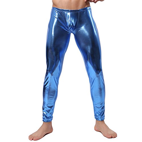 YiZYiF Fashion Men's Faux Leather PVC Trousers Night club Dance Slim Long Pants