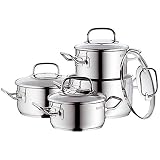 WMF Topfset Profi Plus 4-teilig, 2 Bratentöpfen 16/20 cm, 2 Fleischtöpfen 16/20 cm, Cromargan-Edelstahl