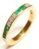 Square Shape Emerald and Round Diamond Wedding Band or Anniversary Ring, 18k Yellow Gold, Ring Size 6.5 (T.w 0.60)
