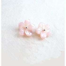 Mother of Pearl Carved Flower Sterling Post Earrings