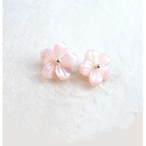 Mother of Pearl Carved Flower Sterling Post Earrings