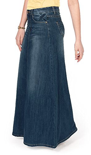 Long Faded Denim Skirt Sizes 6 - 20 Womens full length maxi skirt (SKIRT93)