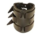 Neptune Giftware Dark Brown Leather Wide Triple Strap Cuff Wrap Gothic Wristband Buckle Fastening - 37