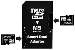 Topram 32GB (16GB x 2) Class 4 C4 MicroSDHC Card with Dual MicroSD to Memory Stick Pro Duo Adapter