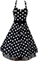 Pretty Kitty Fashion 50s Large Polka Dot Black Rockabilly Swing Prom Pin-Up Dress